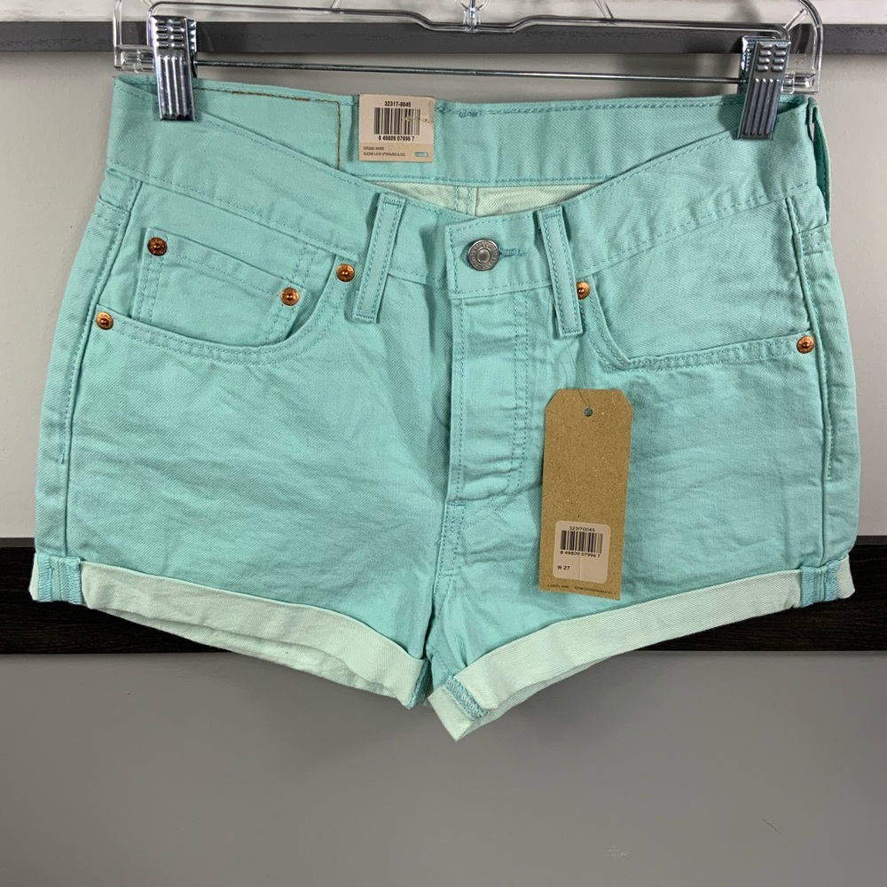 LEVI’S pastel mint 501 jeans shorts mid rise W27 - Picture 1 of 12